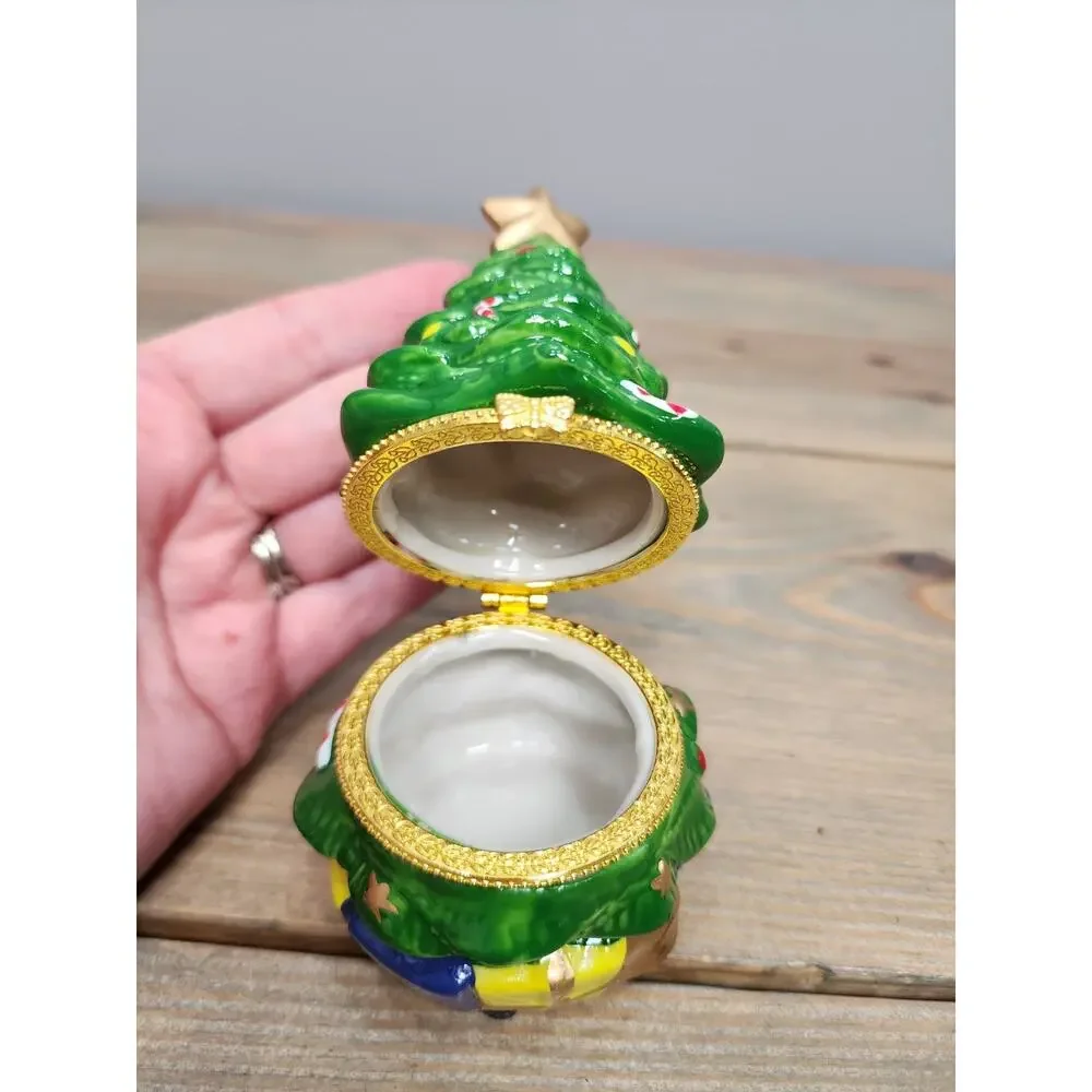 Vintage Christmas Tree Trinket Box Figurine Holiday Decor Whimsical Ceramic